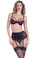 Eyelash Lace Bra with Strap Detail and Garter Belt with Eyelash Lace Detail and G-string - Black/Red