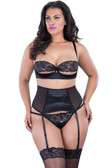 3 PC Set Shelf Bra with Lace Cup, High Waisted Garter Belt with Lace Detail