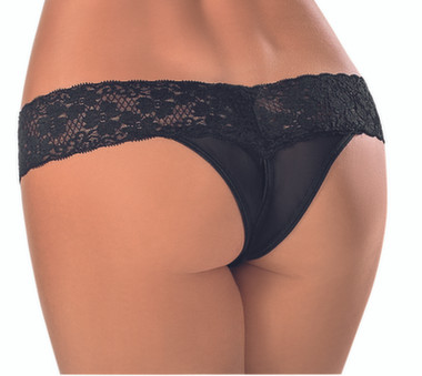 Escante Lace Trimmed Thong - Black