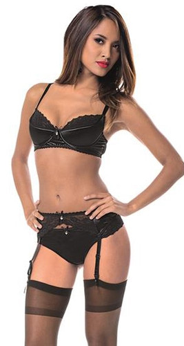 Escante Jeweled Bra Set - Black