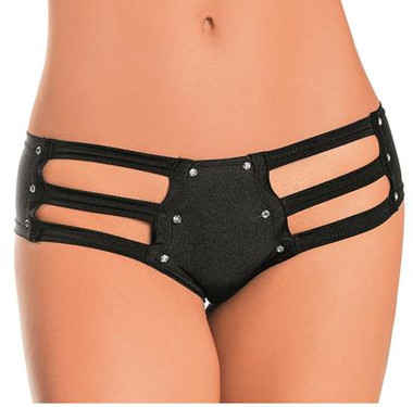 Escante Strappy Jeweled Cheeky Boy Shorts - Black