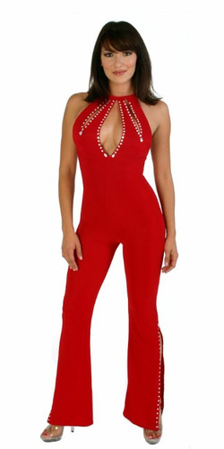 Sex Symbol High Neck Jumpsuit with Rhinestones