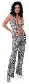 Sex Symbol Open Front Jumpsuit with Rhinestone Buckle - Zebra