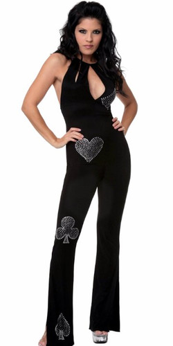 Sex Symbol Tear Drop Top Jumpsuit Trimmed with Rhinestone Appliques - Black