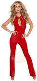 Sex Symbol Tear Drop Top Jumpsuit Trimmed with Rhinestone Appliques - Red