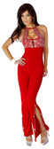 Sex Symbol Open Top Jumpsuit with Rhinestone - Red