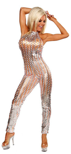 Sex Symbol High Neck Lazer Cut Lame Lined Jumpsuit