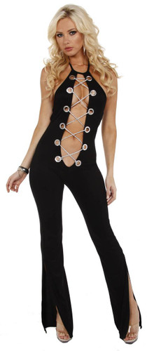 Sex Symbol Lace Up Front Jumpsuit with Chrome Eyelets