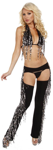 Sex Symbol 3pc Chaps Set with Sequin Fringe  - Black
