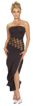 Sex Symbol Long Tube Dress with Pineapple Lace Center - Black