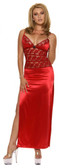 Sex Symbol Satin Gown with Lace Trim on Bra and Mid-Drift - Red