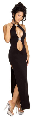 Sex Symbol High Neck Dress with Two Rhinestones Clasps