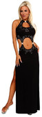 Sex Symbol High Neck Open Center Gown with Floral Rhinestone