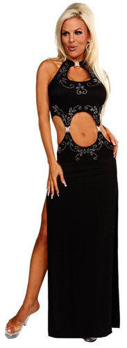 Sex Symbol High Neck Open Center Gown with Floral Rhinestone