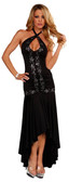 Sex Symbol Halter Top Gown with Floral Rhinestone - Black