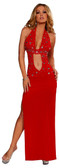 Sex Symbol Halter Top Open Front Gown with Small and Large Rhinestones