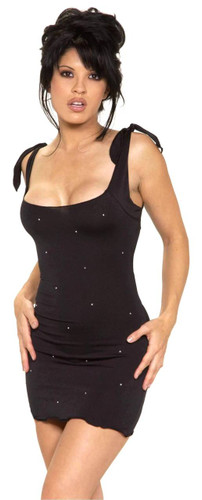 Sex Symbol Shoulder Tie Top Dress with Crystals