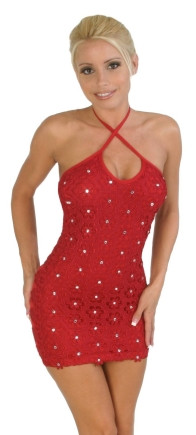 Sex Symbol Lace Overlay Strap Dress with Rhinestone