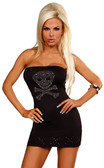 Sex Symbol Skull and Crossbones Rhinestone Applique Tube Dress