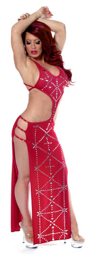 Sex Symbol Halter Top with Attached Skirt Trimmed with Exotic Chrome Metal