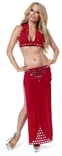 Sex Symbol Halter Top and Long Skirt Set Trimmed with Exotic Chromes Shapes