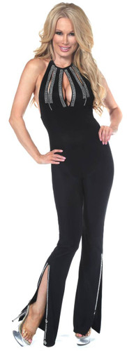 Sex Symbol Keyhole Top Jumpsuit Trimmed with Rhinestones