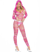 Elegant Moments Hooded Deep V Bodystocking in Tie Dye Print