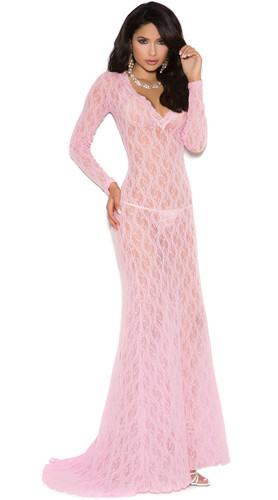 Elegant Moments Long Sleeve Lace Gown with Deep V Front