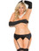 Elegant Moments Queen Stretch Satin Garter Belt - Black
