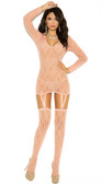 Elegant Moments Long Sleeve Lace Camisette and Matching Stockings - One Size