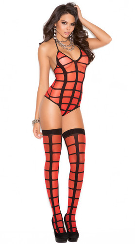 Elegant Moments Sheer Striped Teddy and Matching Stockings