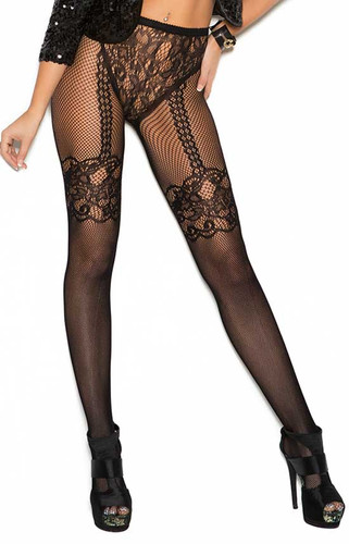 Elegant Moments Fishnet and Lace Crochet Pantyhose