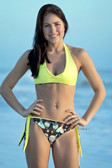 Starwear USA Simone Reversible Tie Side Cheeky Bottom and Haler Top - Fish Skeletons and Yellow