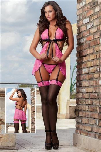 G World 3pc Sexy Darling Babydoll & Stocking - Pink