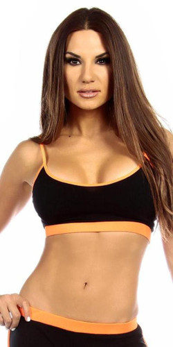 Fit By M Sexy Neon Trim Fit Principle Athletic Crop Top Sports Bra Top - Black/Neon Orange