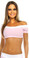 Fit By M Sexy Off Shoulder Namaste Yoga Work Out Gym Top - Baby Pink/White