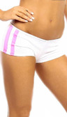 Fit By M Sexy Neon Trim Triple Stripe Fitness Core Mini Work Out Shorts - White/Hot Pink