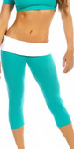 Fit By M Sexy Roll Down Sport Band Stretch To Fit Shred Capri Yoga Leggings -  Teal/White