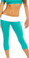 Fit By M Sexy Roll Down Sport Band Stretch To Fit Shred Capri Yoga Leggings -  Teal/White