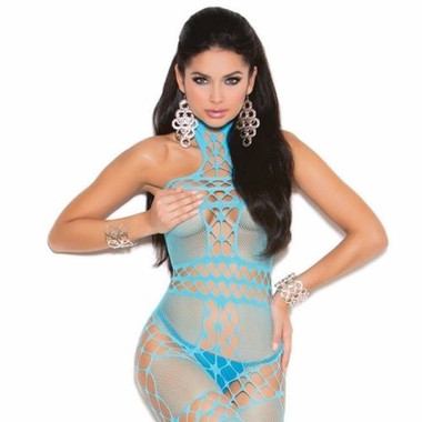 Elegant Moments Crochet and Fishnet Halter Neck Bodystocking