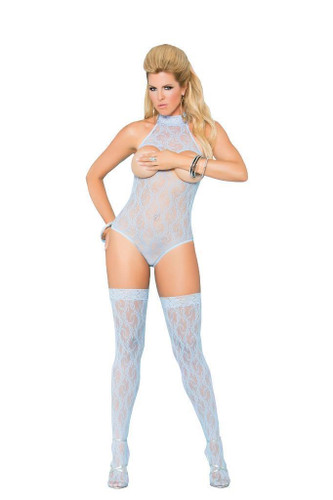 Elegant Moments Cupless Halter Style Lace Teddy - QS