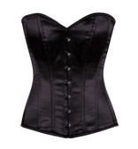Daisy Corset Lavish Black Satin Overbust Corset with Busk Closure