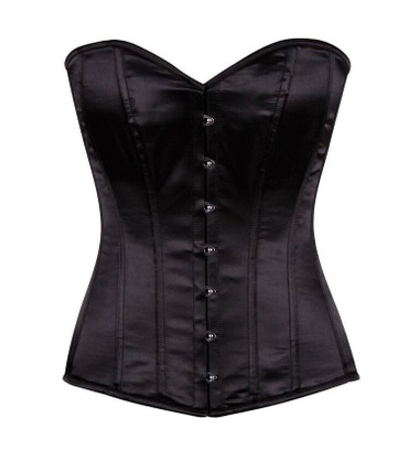 Daisy Corset Lavish Black Satin Overbust Corset with Busk Closure