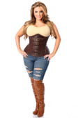 Daisy Corset Top Drawer Dark Brown Distressed Faux Leather Underbust Buckle Corset