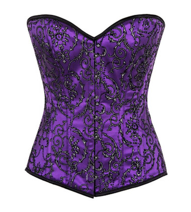 Daisy Corset Top Drawer Elegant Purple Embroidered Steel Boned Corset