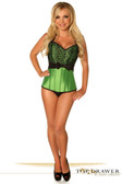 Daisy Corset Top Drawer Green Lace and Bow Halter Steel Boned Corset