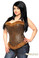 Daisy Corset Top Drawer Brown Steel Boned Faux Leather Fur Trimmed Corset