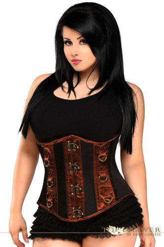 Daisy Corset Top Drawer Black and Brown steel Boned Underbust Corset
