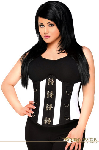 Daisy Corset Top Drawer Black and White Steel Boned Underbust Corset