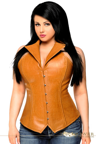 Daisy Corset Top Drawer Steel Boned Faux Leather Collared Corset Top